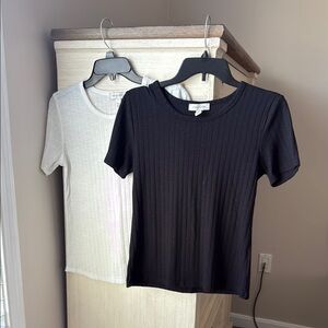 Vintage X America Ribbed Short Sleeve Tops - SET OF TWO/Black and Off White